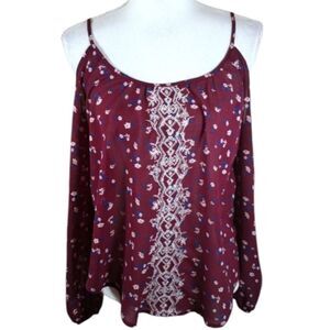 REWIND BURGUNDY FLORAL COLD SHOULDER TOP SZ.S EUC